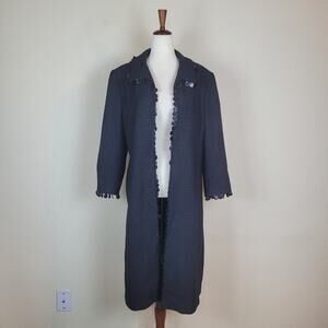 Escada Coat DE42 Large Black Tweed Wool Blend Sequin Trim Duster Long Jacket